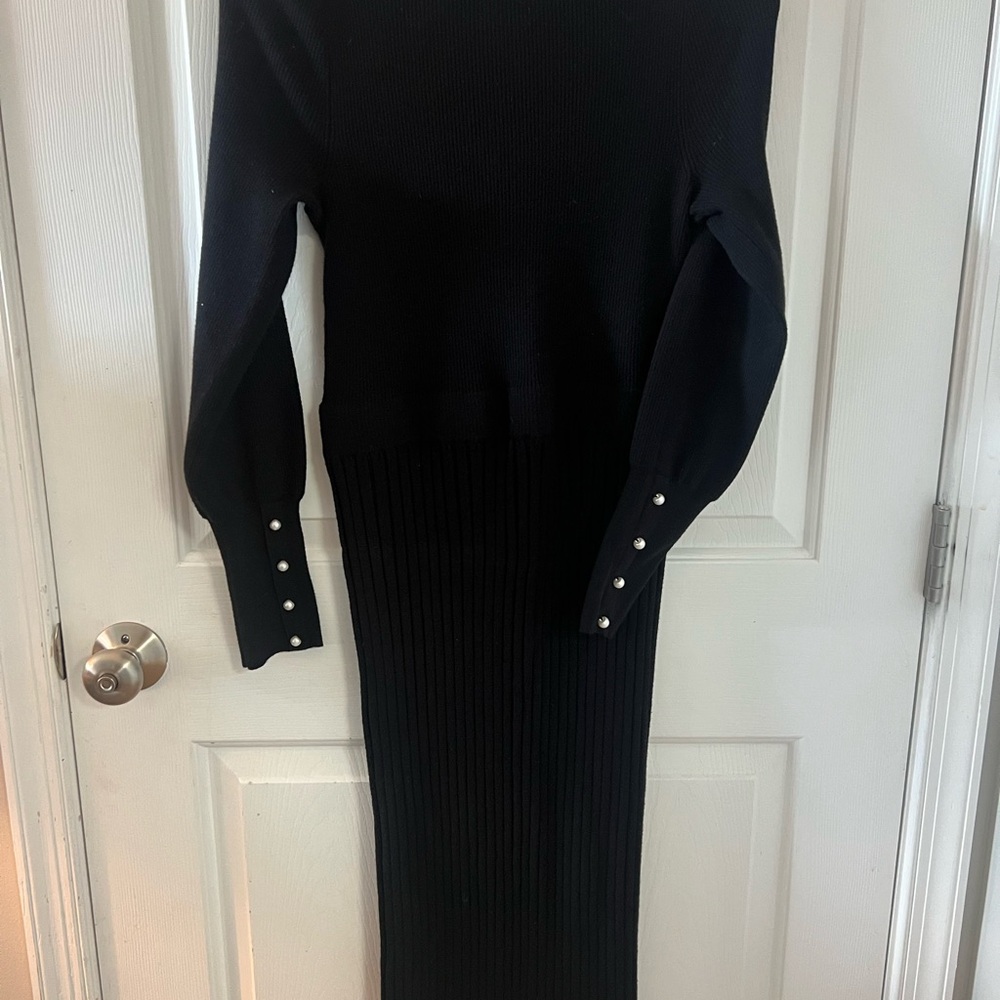Ann Taylor Black Ribbed Turtleneck Sweater Dress